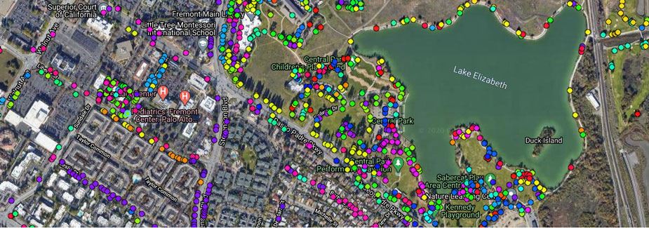 Screenshot of Tree Plotter and trees surveyed in Fremont