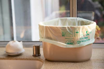 Compost Pail lined with compostable bag