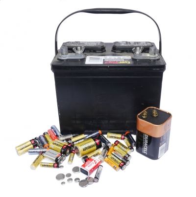 Batteries are hazardous waste, car batteries, and all alkaline and rechargeable, button batteries to