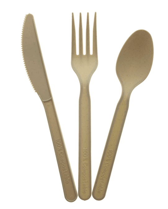 Compostable cutlery, fork, knife, spoon