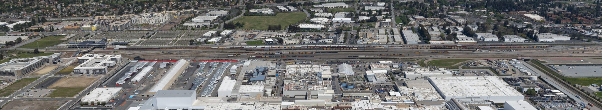 Aerial Image of Tesla factory and Warm Springs Bart Station