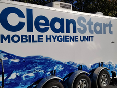 Picture of the side of the CleanStart mobile hygiene unit