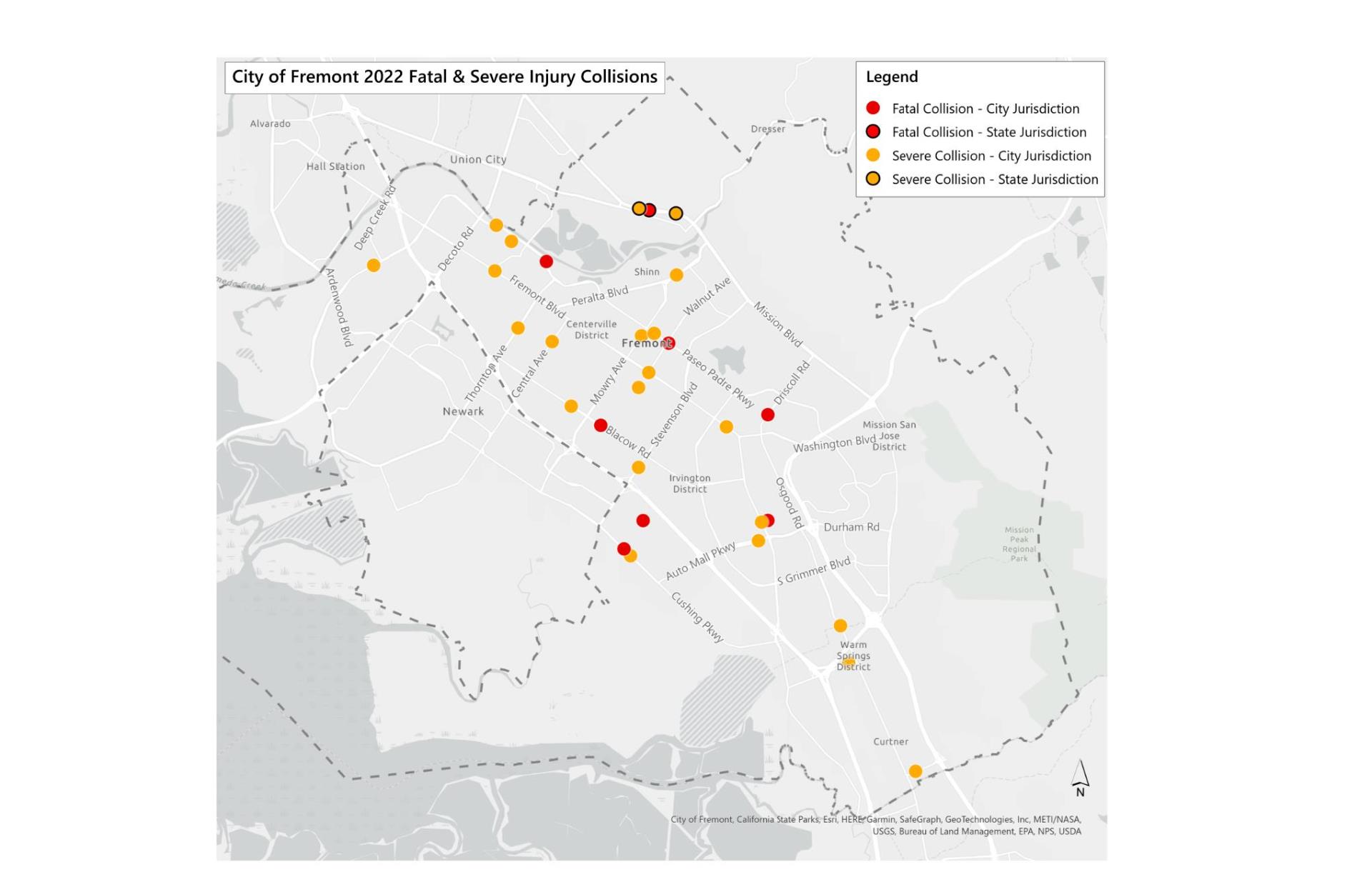 City of Fremont 2022 Fatal & Severe Injury Collisions