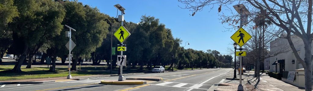 new traffic safety measures at crosswalk on street