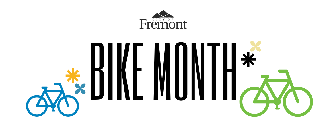 Bike Month Banner with a blue and green bicycle