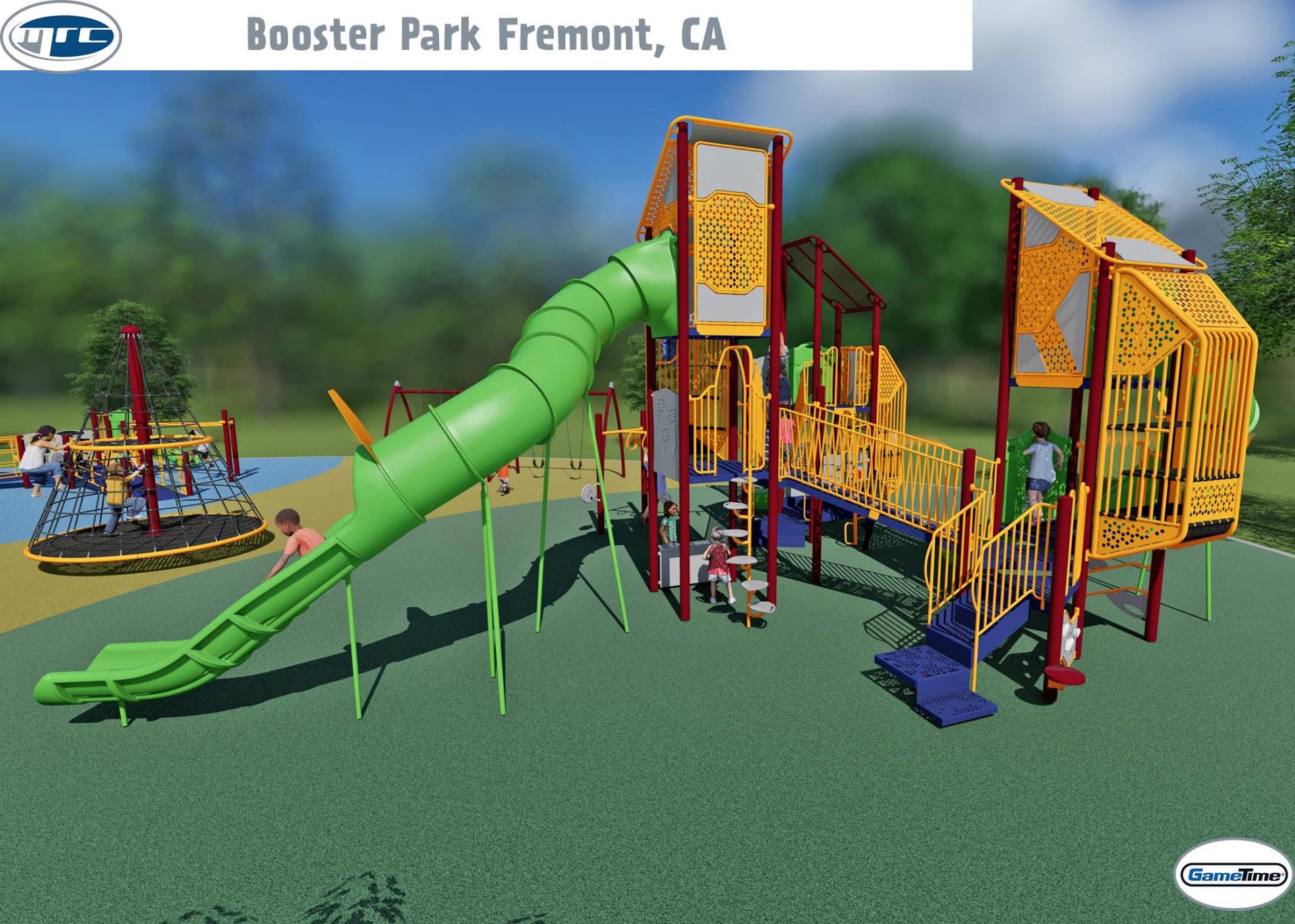 View of 5-12 Play Structure and Spinner at Booster Neighborhood Park