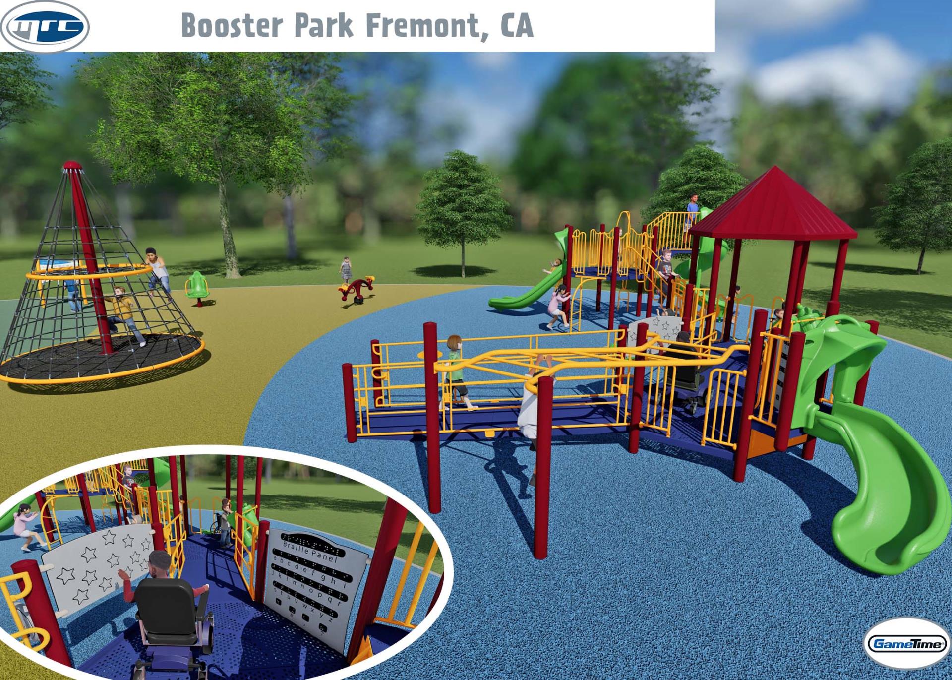 View of 2-5 Play Structure and Spinners at Booster Neighborhood Park