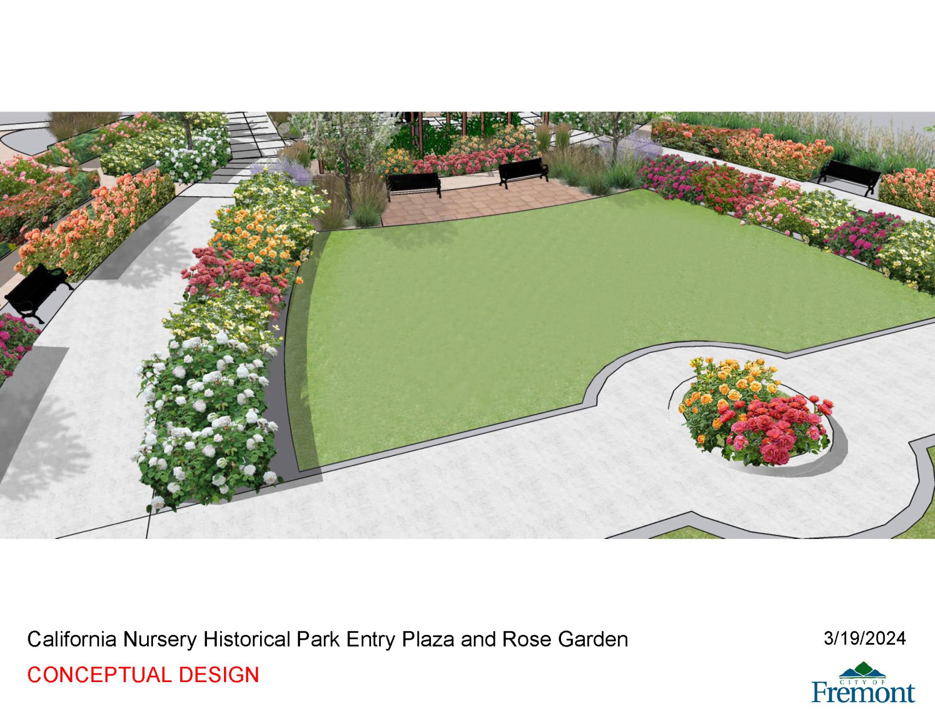 California Nursery Historical Park Entry Plaza and Rose Garden Concept Design Central Pathway