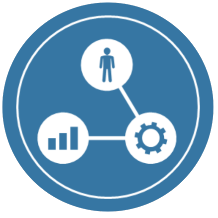 Diagram with person, cog, and chart