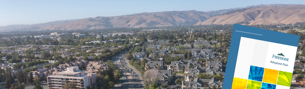 Aerial of Fremont with the cover of an adopted plan